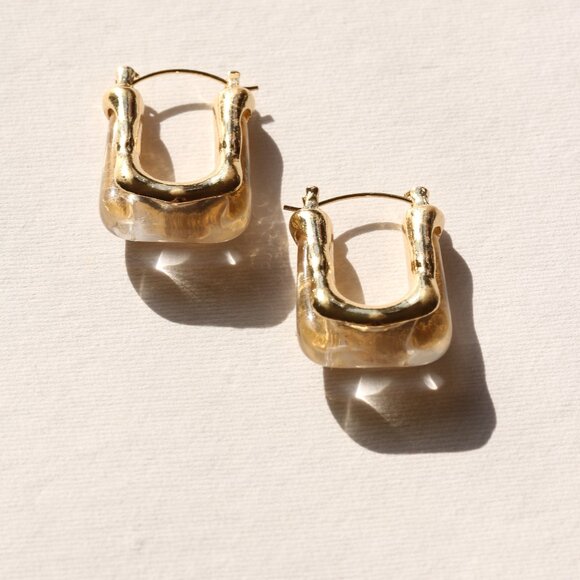 14K Gold Filled White Resin Earrings - Picture 4 of 7